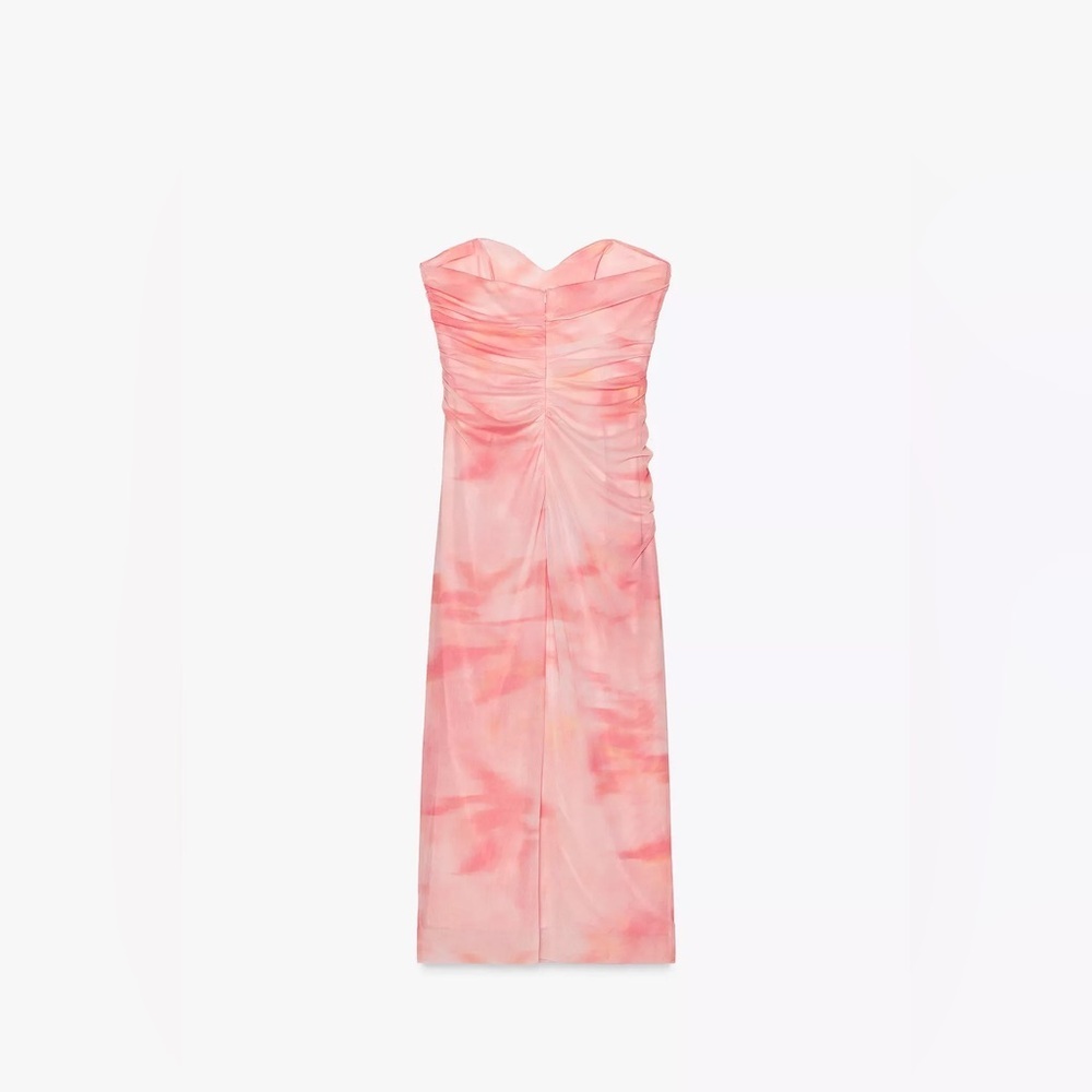 Zara mesh Pink Strapless Dress corset midi maxi bodycon evening party - Picture 11 of 13
